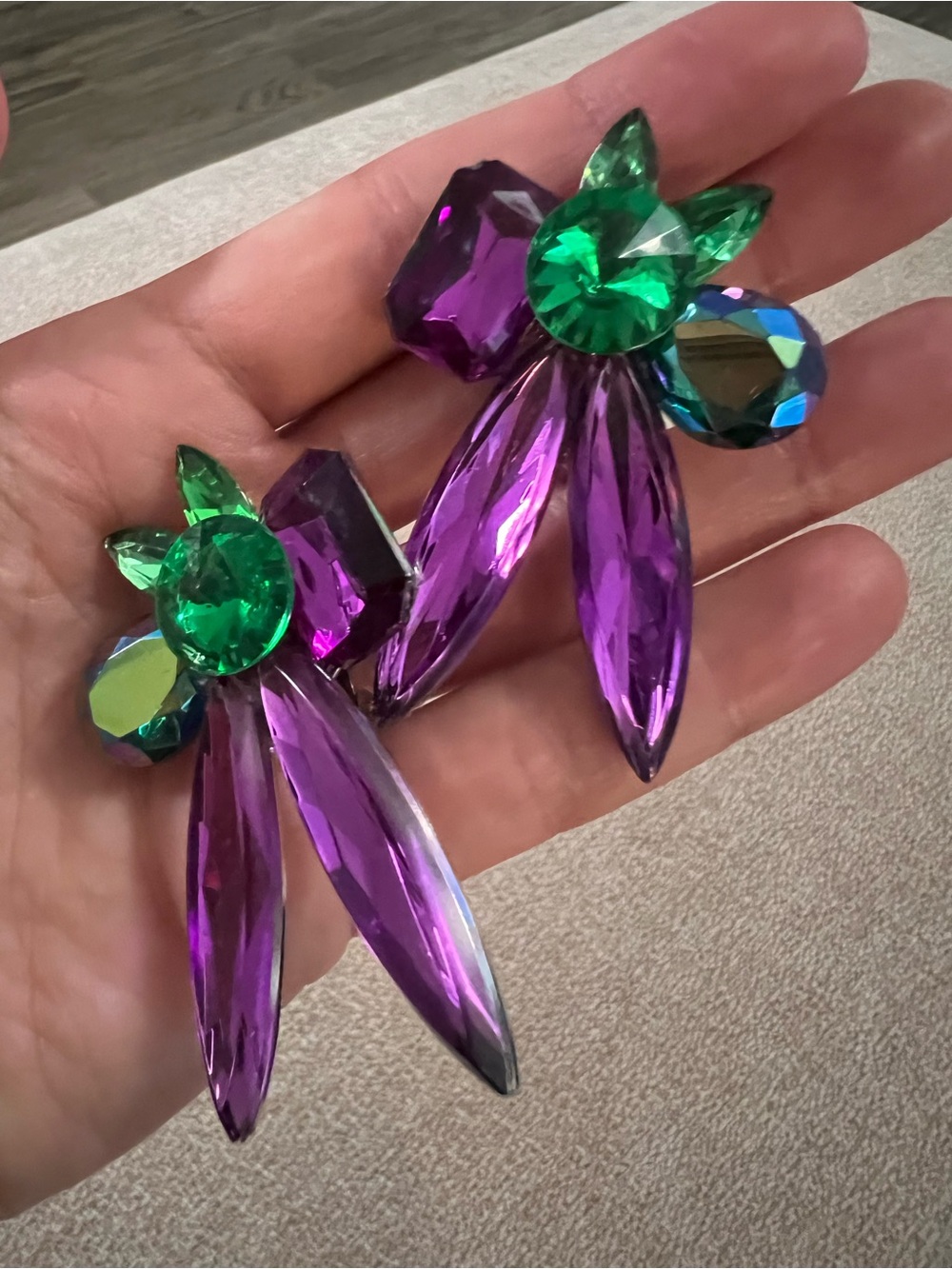 Vibrant Purple and Green Crystal Statement Earrings